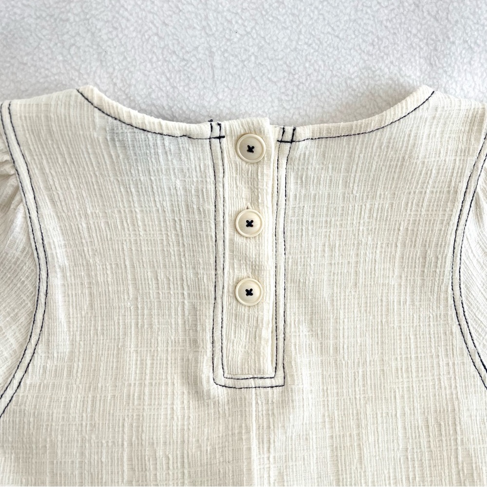 Anthropologie Current Air Cream Textured Peasant Puff Sleeve Top - Picture 8 of 10